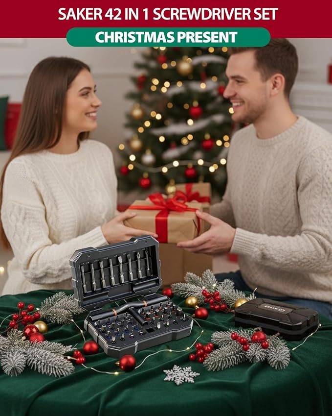 Saker 42-in-1 Magnetic Screwdriver Set for Christmas Gifts, Screwdriver Kit with T Handle & Storage Case, Gifts for Men, DIY, Furniture, Computer, and Bicycle Repair, Grey