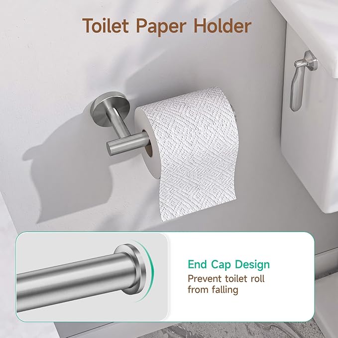 USHOWER Brushed Nickel Bathroom Hardware Set, Modern 24-Inch Towel Bar Set Wall Mounted, Durable SUS304 Stainless Steel Bathroom Accessories Set, 4-Piece