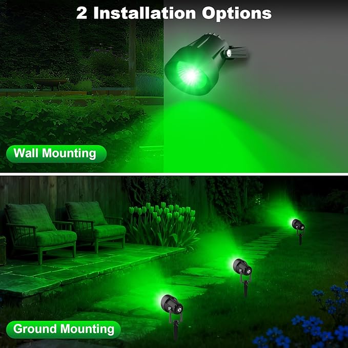 Halloween Green Landscape Spotlights, 14 LED Landscape Lighting with US Plug, IP65 Waterproof Outdoor for Tree Yard Garden Pathway Christmas Decor, 4 Pack