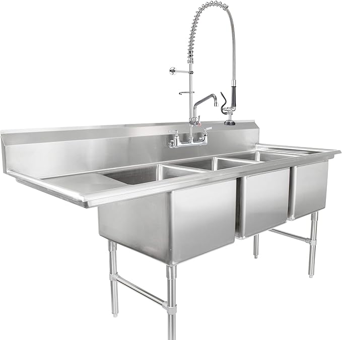 IMLEZON Commercial Faucet, Wall Mount Sink Faucet 8 Inch Center 47 Inch Commercial Kitchen Faucet with Pre-Rinse Sprayer and 12 Inch Swivel Spout