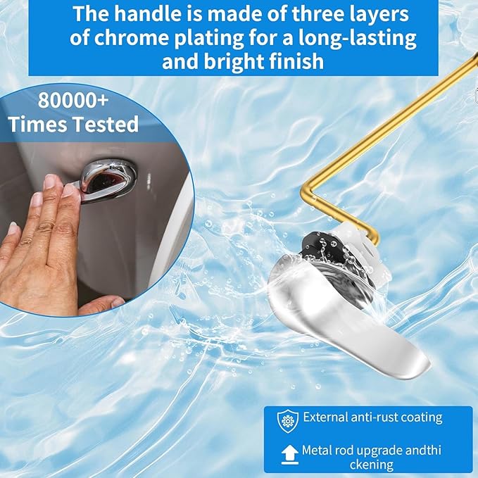2PCS Toilet Handle Replacement Kit, Side Mount Universal Toilet Bowl Kit, Chrome Toilet Tank Trip Lever with Stainless Steel Rod & Flapper Chains for Most Toilets.