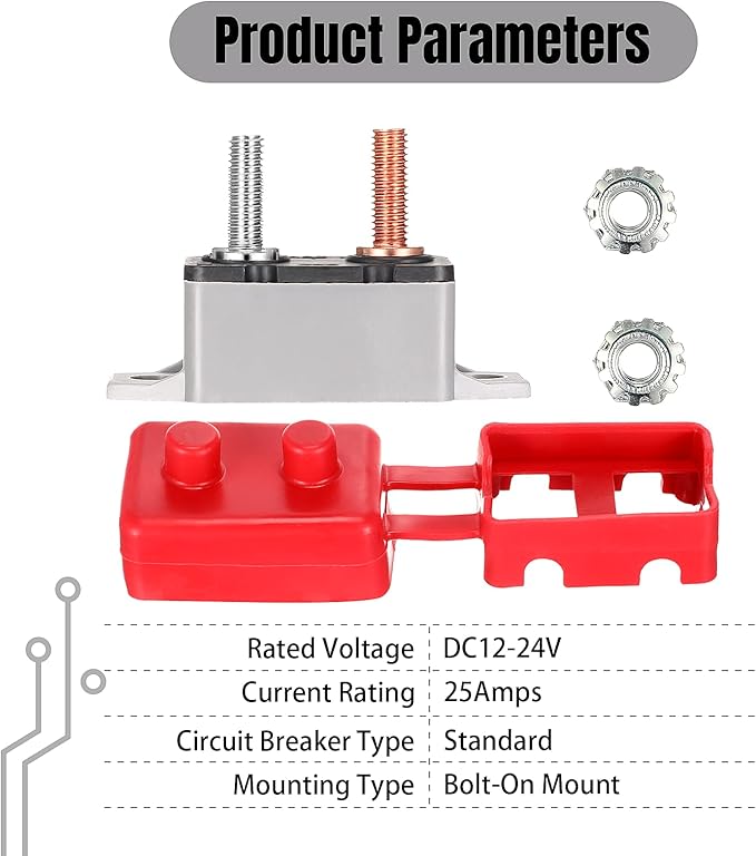 4 Pieces DC 12V - 24V Automatic Reset Circuit Breaker Circuit Breaker with Cover Stud Bolt for Automotive and More (25 Amp)
