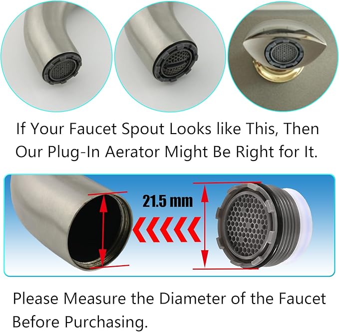 4PCS Faucet Aerator M21.5 Plug-In Faucet Aerator Faucet Restrictor Replacement Parts for Kitchen Bathroom Sink Aerator with Key Removal Wrench Tool 1.8GPM 21.5mm/0.85inch