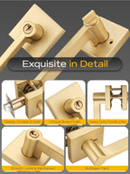 1 Set Entry Door Handle and Single Cylinder Deadbolt Lock and Key Combo Pack - Heavy Duty Square Locking Lever Set - Interior/Exterior Door Levers in Satin Brass Finish