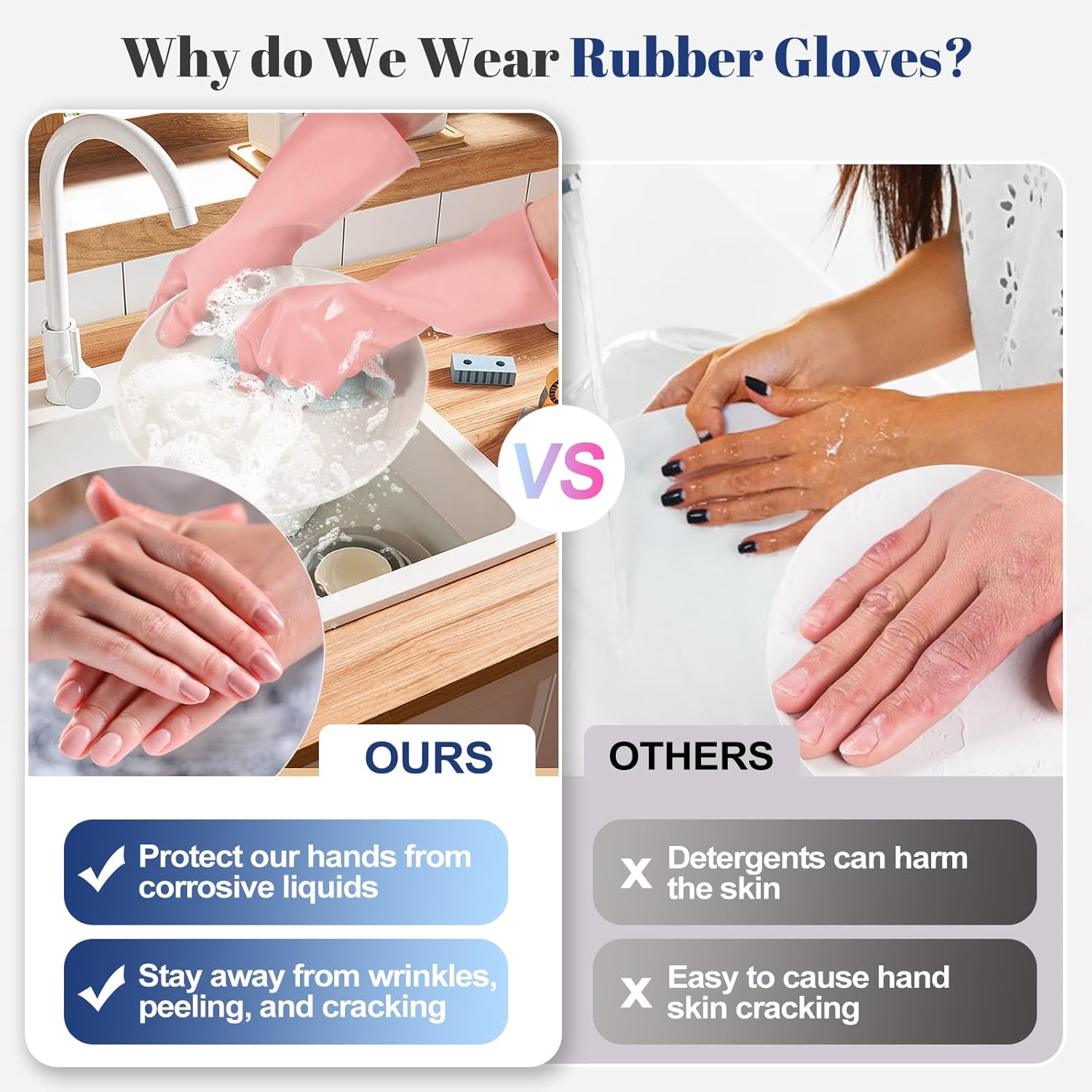 Rubber Kitchen Dishwashing Gloves - 3 Pairs Reusable Household Cleaning Gloves, Flexible and Durable & Non-slip Cleaning Gloves, Great for Kitchen, Bathroom, Laundry (Large, Pink+Green+Grey)