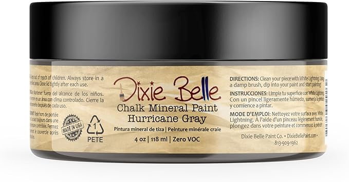 Dixie Belle Paint Company Chalk Finish Furniture Paint - Hurricane Gray (4oz) - Matte Medium Gray Chic Chalk Mineral DIY Furniture Paint