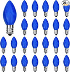Abeja C7 Ceramic Christmas Replacement Bulbs, Blue Ceramic Christmas Lights Great for Night Lights, Decorative Lights and Christmas Strings, 25 Pack
