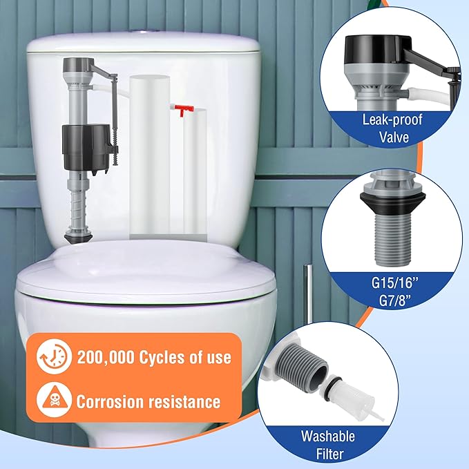 Saillong 12 Pack Toilet Fill Valve Replacement, Height Adjustable Universal Toilet Tank Flusher Replacement Kit, Leak-Proof Easy Install Fill Valve Repair Kit
