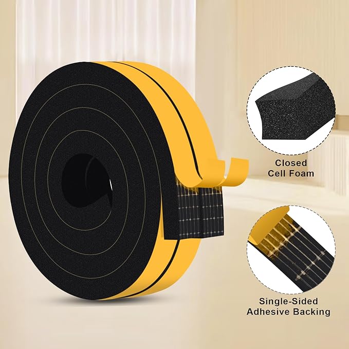 Strong Adhesive Air Conditioning Seal Strip, Closed Cell Foam Insulation Tape for Automotive, Furniture Protective, Gasket Seal, High Density Foam Tape, Shock-Absorbing(1 in x 3/4 in x 13Ft)