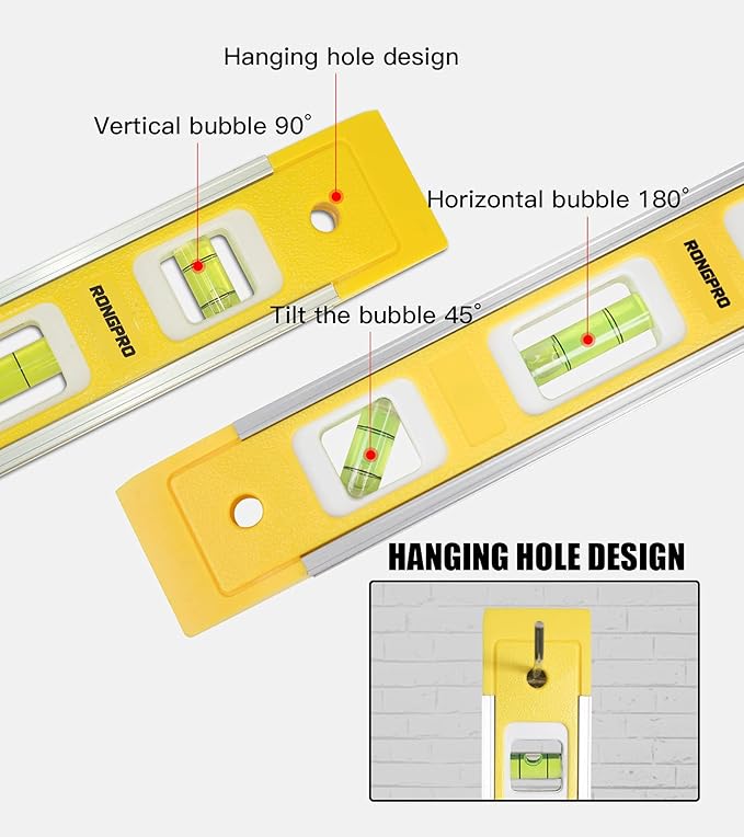 9 Inch Torpedo Level, Magnetic Box Level with 45°/90°/180° Bubbles, Shock Resistant Bubble Level Tool for Measuring - 3 PCS