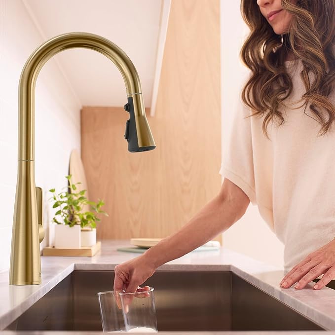 American Standard 104881GN00 Aspirations Single-Hole Kitchen Sink Faucet with Pull-Down Sprayer, 1.8 GPM, Brushed Gold