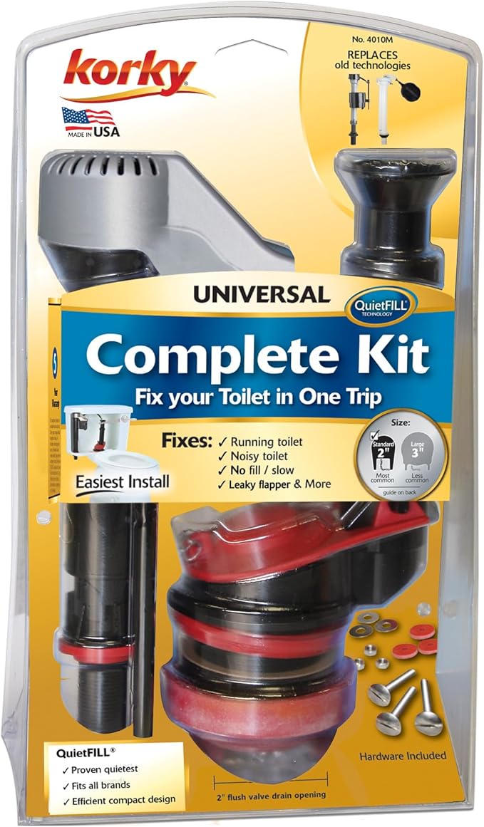 Korky Standard 2-inch Complete Toilet Repair Kit, Fixes: Running, Noisy, No/Slow Refill, and No/Weak Flush Toilets, Easy to Install, 4010MP