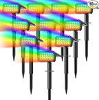 Solar Spot Lights Outdoor Color Changing, [10 pack/28 LED] 7 Modes Auto On/Off Solar Landscape Spotlights, Ip67 Waterproof Solor Powered Pathway Lights for Outside Yard Garden Walkway Tree Patio