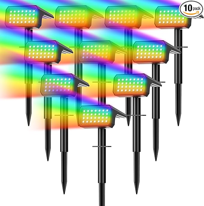 Solar Spot Lights Outdoor Color Changing, [10 pack/28 LED] 7 Modes Auto On/Off Solar Landscape Spotlights, Ip67 Waterproof Solor Powered Pathway Lights for Outside Yard Garden Walkway Tree Patio