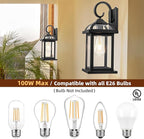 2-Pack Outdoor Wall Lights Dusk to Dawn, 15 Inch Aluminum Anti-Rust Exterior Light Fixture with IP65 Clear Tempered Glass Large Outside Wall Sconce Lanterns for House Matte Black