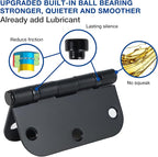 12 Pack Anti Squeak Matte Black Door Hinges 3.5 Inch 5/8" Radius Round Ball Bearing Interior 3-1/2"Flat Bifold Standard Bedroom Indoor for Doors 3 ½" Hardware Essentials House Home Decor Accessories