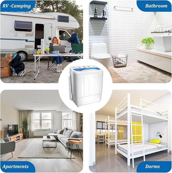 Portable Mini Twin Tub 18Lbs Washing Machine with Drying Rack & 10 Hangers, Washer(11Lbs) and Spinner(7Lbs) Combo with Timer Knob, Compact Semi-automatic Laundry Washer for Home Dorm Apartment, Blue