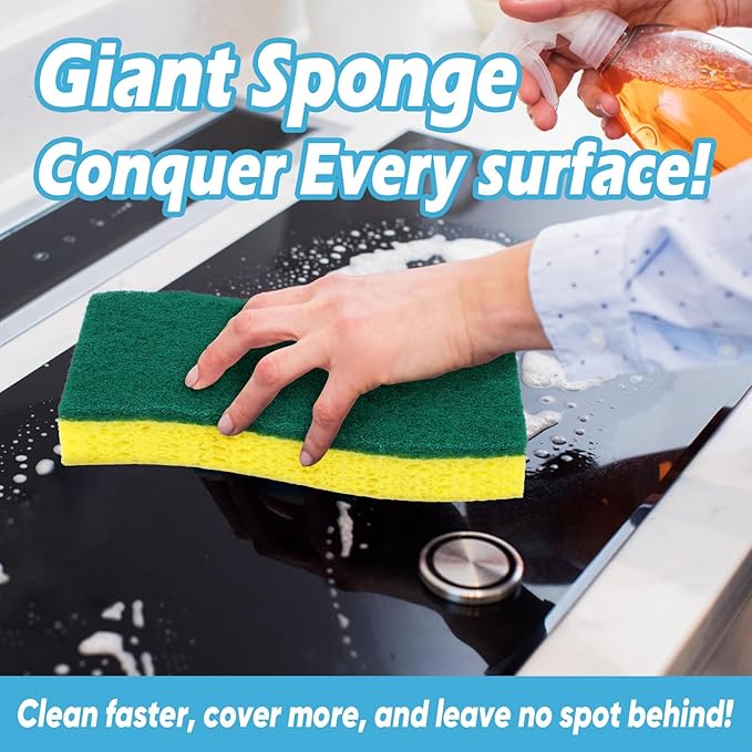 AIDEA XL Scrub Sponges Heavy Duty 12Count, Sponges for Dishes, Extra Large Sponge for Cleaning Kitchen and Household, Heavy Duty Sponge Safe for Non-Coated Cookware, Cleaning Power for Bathroom, House