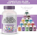 100% Natural Collagen Pills 1000mg Biotin 10000mcg Keratin Saw Palmetto 2500mg Hyaluronic Acid & Pumpkin Seed with Vitamin C and Vitamin E