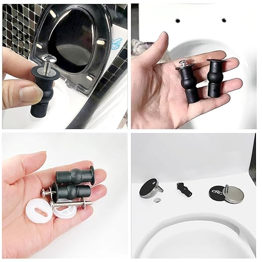4 Pack Universal Toilet Seat Bolts and Hinge Screws, Top Mounting Fixings Kit with Expanding Rubber Top Nuts, Replacement Screws for 14-16mm Hole Toilet Seat Repair