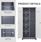 FLEXIMOUNTS 73'' Tall Metal Storage Cabinet with Locking Door, Large Cleaning Tool Organizer for Brooms, Garage, Laundry Room, Bathroom, Grey-White
