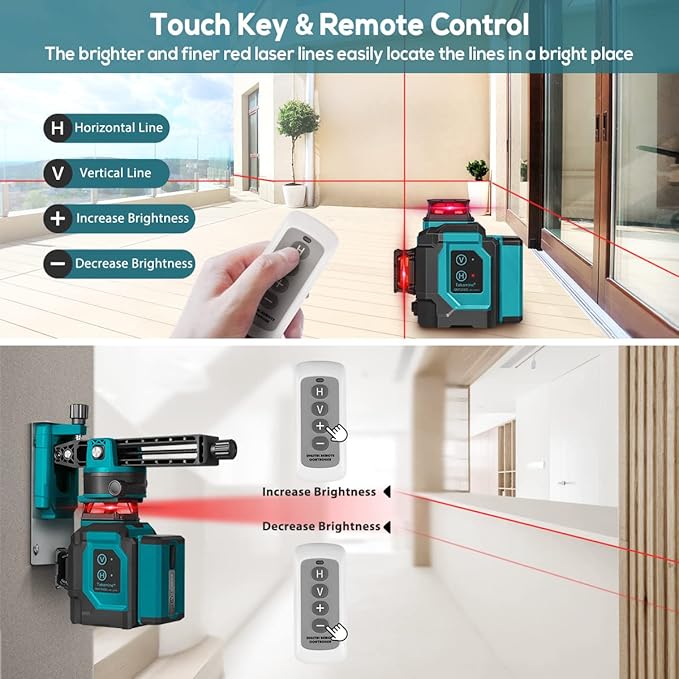 Takamine 12 Lines 3D Self Leveling Laser Level Pro, 3x360 ultra-bright Red Line with Brightness Adjustment, Two Li-ion Batteries, Remote Controller, Magnetic Rotating Stand Included