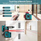 Takamine 12 Lines 3D Self Leveling Laser Level Pro, 3x360 ultra-bright Red Line with Brightness Adjustment, Two Li-ion Batteries, Remote Controller, Magnetic Rotating Stand Included