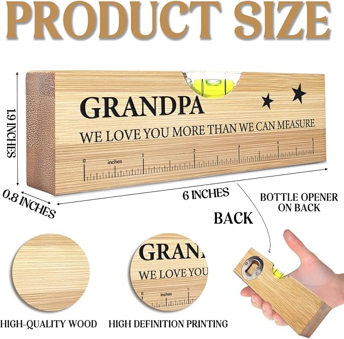 Christmas Gifts for Grandpa from Grandkids, Best Grandfather Gifts, Funny Birthday Fathers Day Valentines Gift for Father Papa Wooden Spirit Level A2