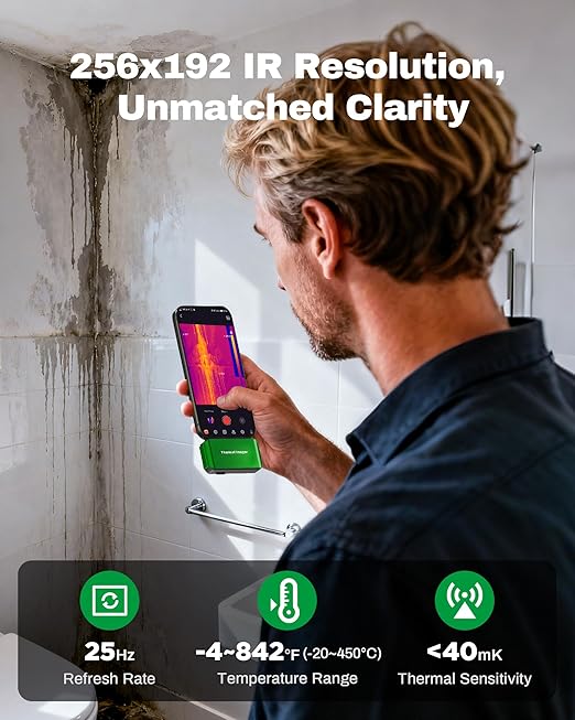 M256 Thermal Camera, 512x384 TISR Resolution Thermal Imager, 256x192 IR Resolution, -4°F~842°F Temp Range, Thermal Imaging Camera for Android Smartphones and PC(Green)