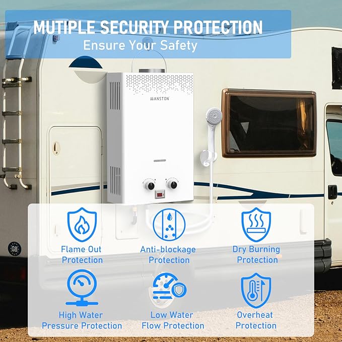 Tankless Water Heater, VANSTON Propane Water Heater Outdoor, 2.11GPM Portable Water Heaters, Instant Hot Water Heaters, Overheat Protection, Easy Installation, Lightweight with Handle for RV, Camping