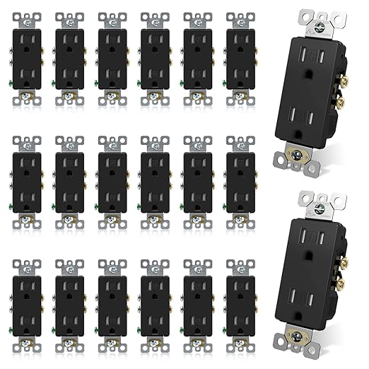 ELEGRP Decorator Wall Receptacle Outlet, Tamper Resistant 15 Amp Standard Electrical Wall Outlet, Residential Grade, Self-grounding, 125V, 2 Pole 3 Wire, 5-15R, UL Listed, Glossy Black, 20 Pack