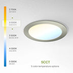 ASD 6 Pack LED Recessed Lighting 6 Inch 12W, 5 CCT 2700K-5000K CRI90+, IC Rated Ultra Thin Dimmable Ceiling Lights with J Box, Canless Wafer Downlight, Round Slim Panel Light, Energy Star ETL, Nickel