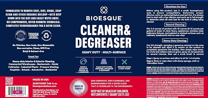 Bioesque Heavy Duty Multi-Surface Cleaner & Degreaser Concentrated Professional Formula, 32 Fl Oz (Pack of 12)