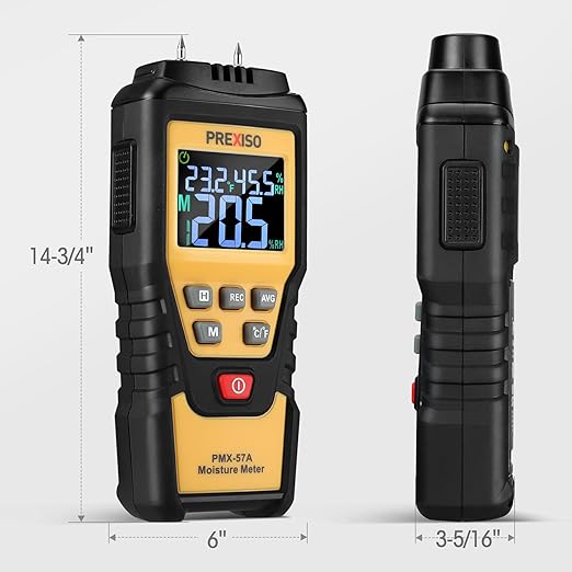 PREXISO Wood Moisture Meter - 7 in 1Digital Moisture Meter for Firewood, Woodworking, Walls, Home, Drywall, Paper, Floor - Moisture Reader, Pin-Type Water Leak Detector, Dampness Meter