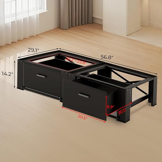 28" Washer and Dryer Pedestals with Drawer- Laundry Pedestal Stand for Washer and Dryer – Set of 2,Alloy Steel Washing Machine Stand Raiser, washer dryer pedestal 14.3'' Height Black