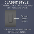 Legrand radiant TM874BKCC6 15 Amp Rocker Wall Switch, 4-Way Decorator Light Switches, Black (1 Count)