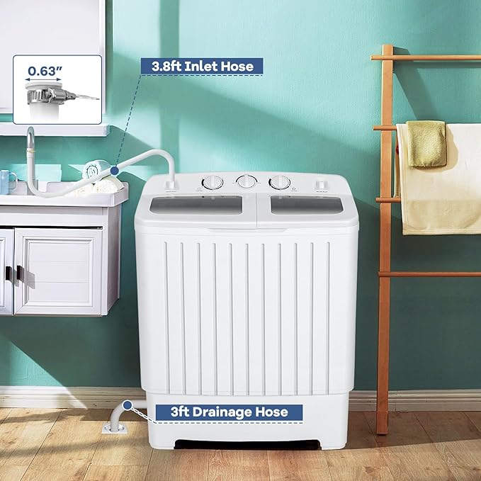 Giantex Portable Washing Machine, 20lbs Washer and Spinner Combo, Twin Tub 12lbs Wash & 8lbs Spin, Mini Compact Laundry Clothes Lavadora Portatil for Apartment Dorm RVs (White & Grey)
