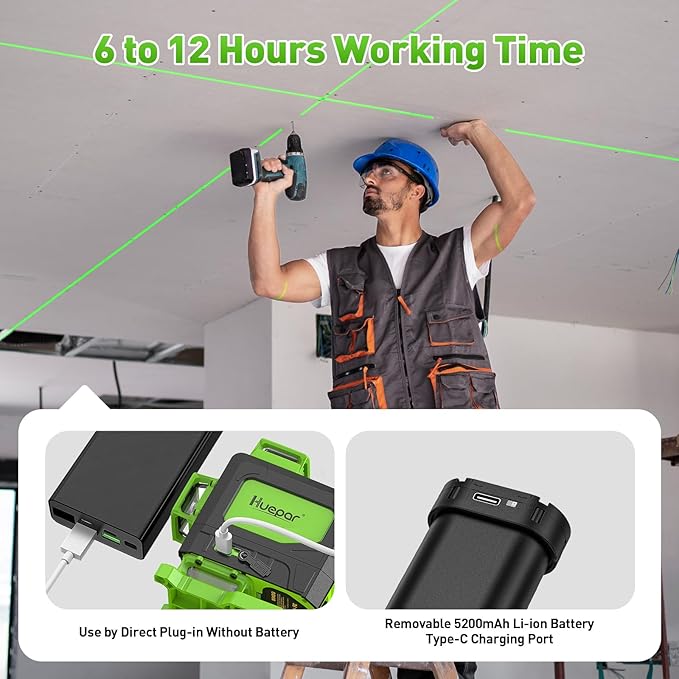 Huepar Laser Level 4x360 Self Leveling with 60" Tall Tripod, 4D Green Cross Line Lazer Leveler Tool with Outdoor Pulse Mode, 16 Lines Great for Tiling, Ceiling, Wall Work & DIY Home Renovation