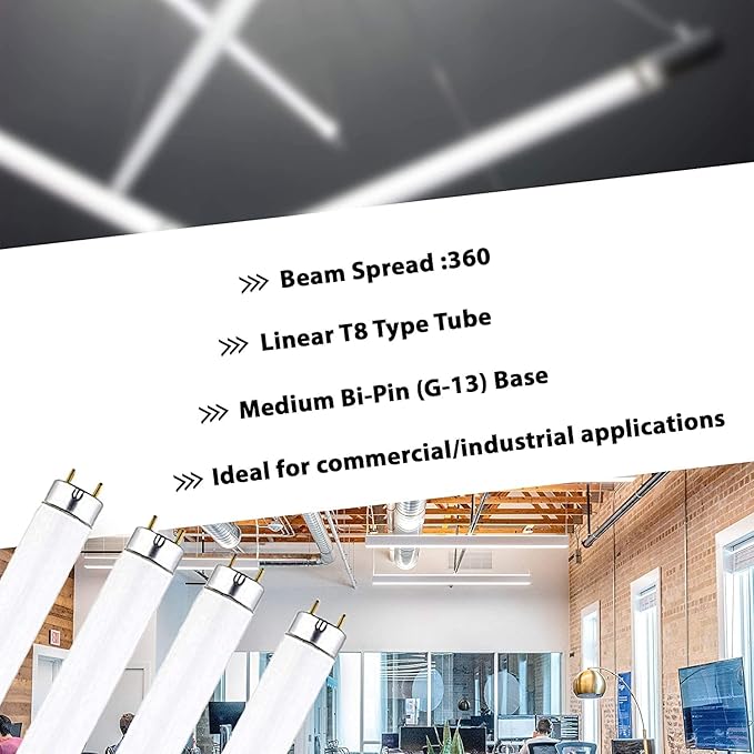 DYSMIO F15T8-DL 15 Watt T8 Straight Tube, Medium Bi-Pin Base, 6500K - Daylight - Pack of 4