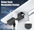 40W Fast Charging Under Desk Power Strip,12 Outlet Mountable Power Strip with 4 USB,1200J Surge Protection,10FT Flat Extension Cord Black