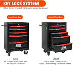 5 Drawers Rolling Tool Box on Wheels, Multifunctional Tool Chest Cabinet with Lock, Drawers Rolling Tool Cart Trolley Organizer Tool Storage Case for Warehouse,Garage,Workshop (Black&Red)