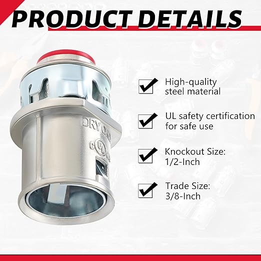 Metal-Clad Cable Connectors Zinc Electrical Conduit Connector 3/8" Snap in Connectors for Steel and Aluminum Cable(50 Pack)