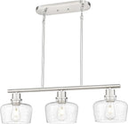 Emak 32 Inch Dining Room Light Fixtures Over Table, Brushed Nickel Kitchen Island Lighting with Seeded Glass Shade, 3-Light Linear Chandelier Light for Kitchen Island, Dining Room, Bar, IL122-BN-SG-3