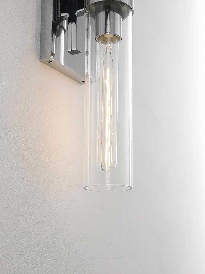 Chrome Tube Wall Sconces with Clear Glass, 24'' Modern Bathroom Vanity Light Fixtures for Bathroom Living Room Bedroom Hallway Fireplace Staircase(Bulb Included).