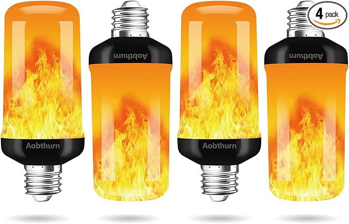 Flame Light Bulbs, 4 Modes LED Flame Effect Light Bulb, E26 Base Flickering Light Bulb with Gravity Sensor,Flickering Light Bulbs Halloween Decor(4 Pack)