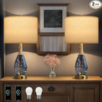 OYEARS 23" Table Lamps for Living Room Set of 2 Bedside Lamps for Night Stands Bedroom Lamps Farmhouse Rattan Boho Lamp Glass Nightlight End Table Lamp with USB C+A (Blue),Two Light Points