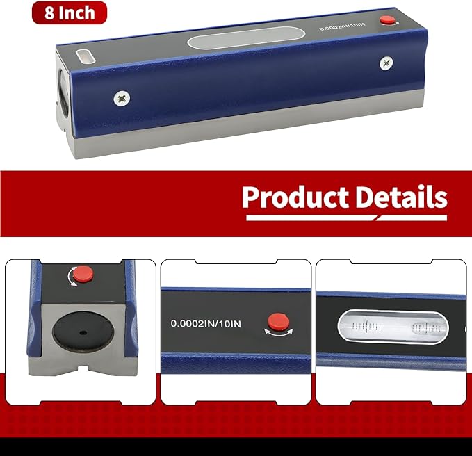 8 Inch Master Precision Level with Box Accuracy 0.0002"/10" for Checking the Straightness Parallelism The Surface of Machine Tools Equipment