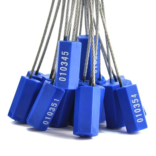 Steel Security Cable Seals Numbered Tamper Proof Security Tags Anti-Theft Pull-Tite Container Trailer Pad-Lock Ties Straps (Blue, Pack of 100pcs)