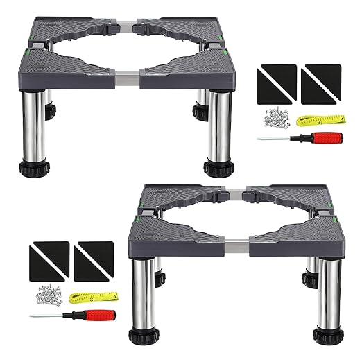 PATIKIL Mini Fridge Stand, 4 Strong Feet Laundry Stand Base Multi-Functional Adjustable Base Tray Anti-Vibration for Refrigerator Washing Machine Dryer AC, 9.4"-10.6" Height, 2Pack