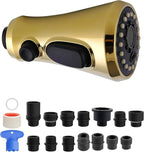 Hibbent Pull Down Spray Head for Kitchen Faucet, NSF/ANSI/CAN 61 & CUPC Certified 3-Function Spray Nozzle, 14 Adapters, Sink Faucet Head Replacement Compatible with Moen, Delta, Kohler, Polished Brass
